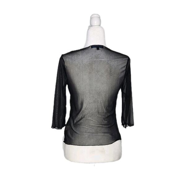 To The Moon Vtg Y2K Sheer Mesh Tie Up Overlay Top Black Glitter Flowers Size M - Picture 3 of 10